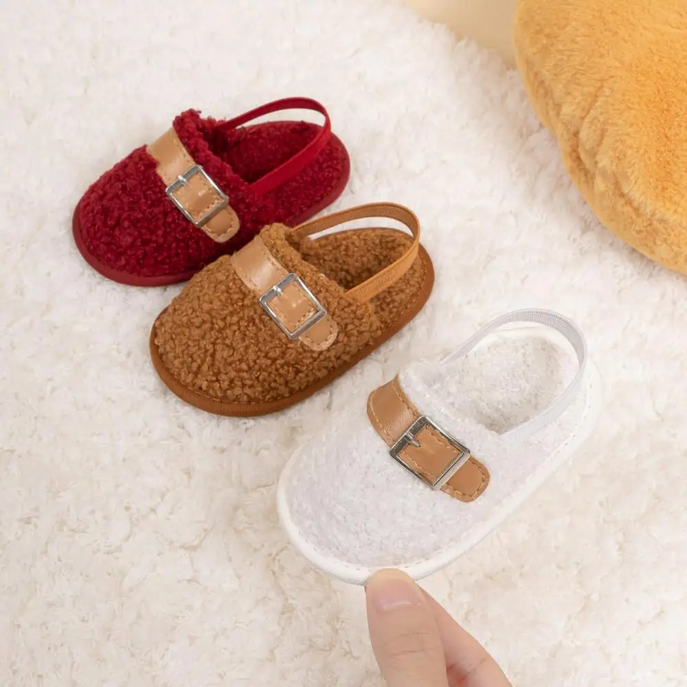 

New Baby Walking Shoes First Day Newborn Baby Tower Buckle Casual Shoes 0-18M Boy Girl Untied Set Mouth Bed Shoes Plush Warm