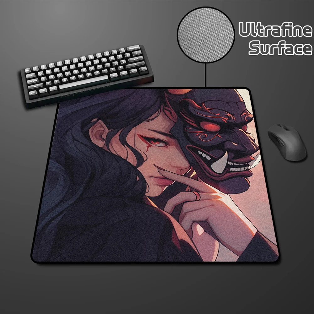 Anime Mask Girl Mouse Pad Speed Mouse Mat Locking Edge Non-slip Desk Mat Gamer Mousepad Uitrafine Surface Keyboard Pads 45x40cm