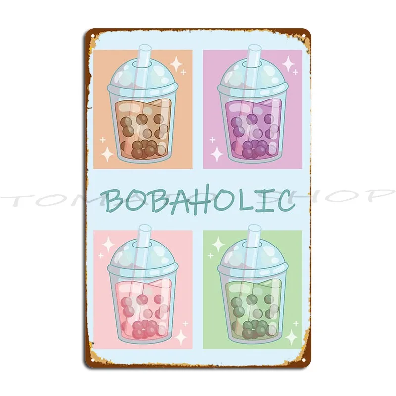 Kawaii Bubble Tea Lover Cute Anime Characters Metal Plaque Poster Wall Mural Wall Decor Party Cave Printed  Tin Sign Poster
