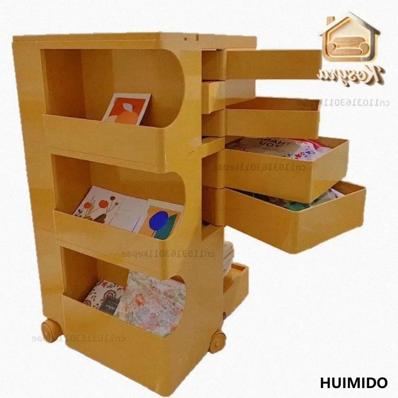 Nordic multifunctional bedside table, small, minimalist, movable, rotating, large capacity wheeled storage cabinet, snack cart