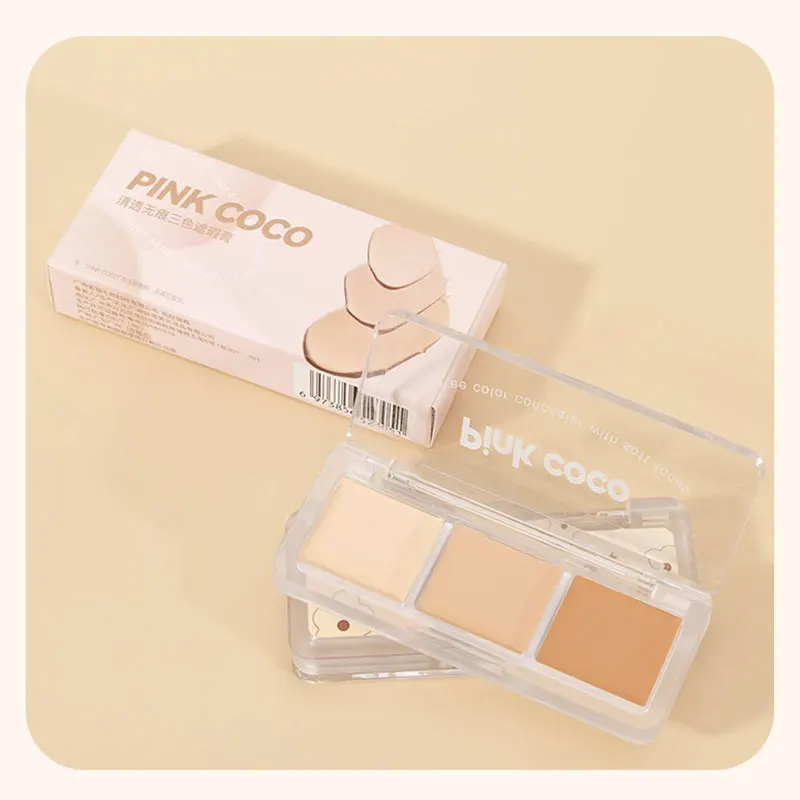 Palette de 3 couleurs de correcteur de contour avec pinceau, crème de maquillage, cosmétiques, hydratant, couverture complète, taches d'acné, cernes