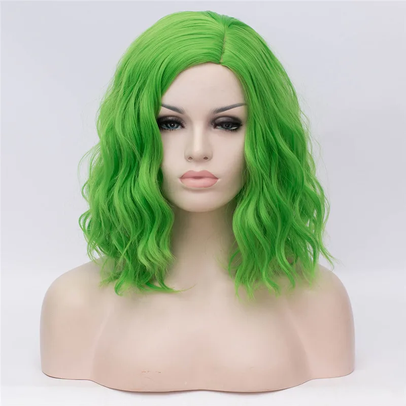 MSIWIGS donna parrucche verdi corti ricci resistenti al calore sintetici rosa blu rosso capelli per le donne bianche nere parrucche Cosplay Lolita