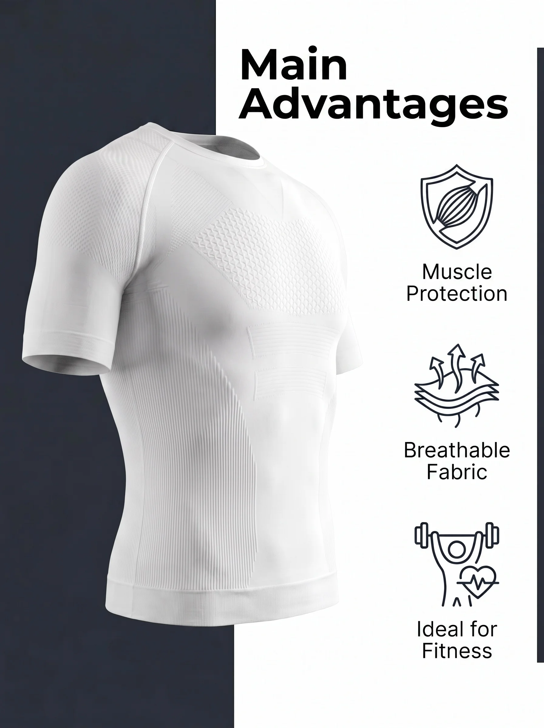 Men 3D Muscle Shaping Compression Tee Knitted Short Sleeve Shaperwear Gym Running Fitness Body Shaping Sport T-shirt