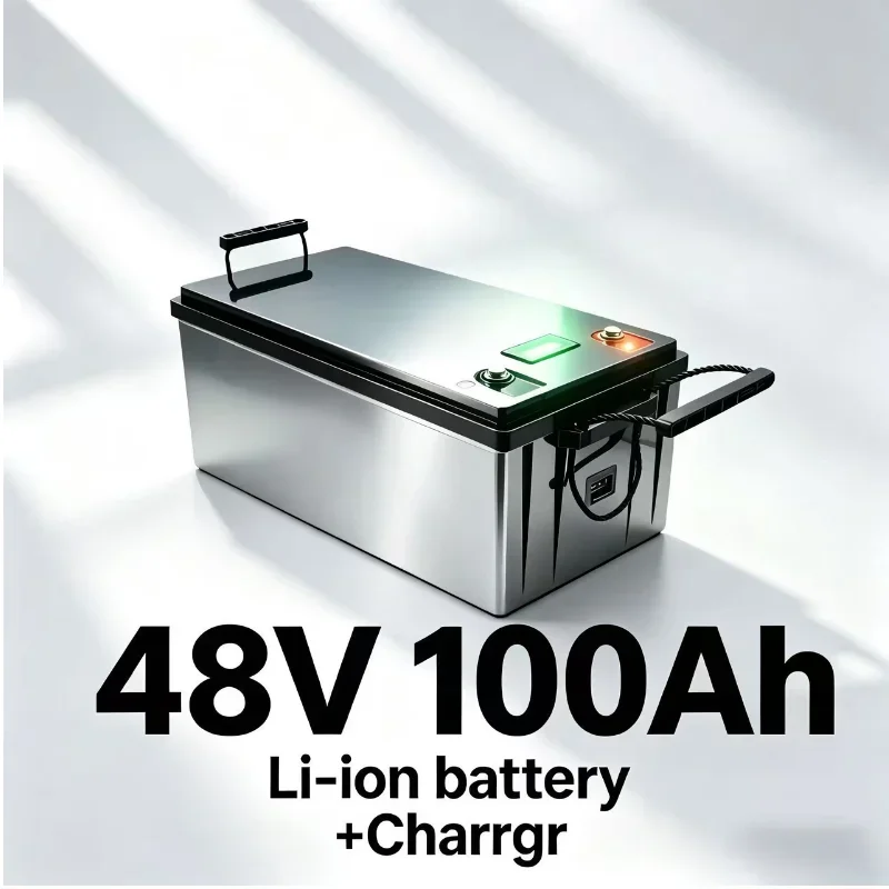 48V 100Ah Li-ion Battery + Charger | Built-in BMS | High-Capacity Deep Cycle Lithium Battery for E-Bikes, Golf Carts & Solar Sys