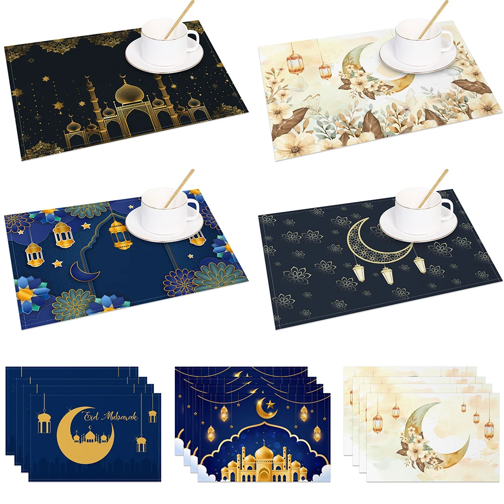 Eid Mubarak Decoration Placemat Moon Lights Islamic Muslim Ramadan 2025 Party Table Placemat Eid Al-Fitr Gifts