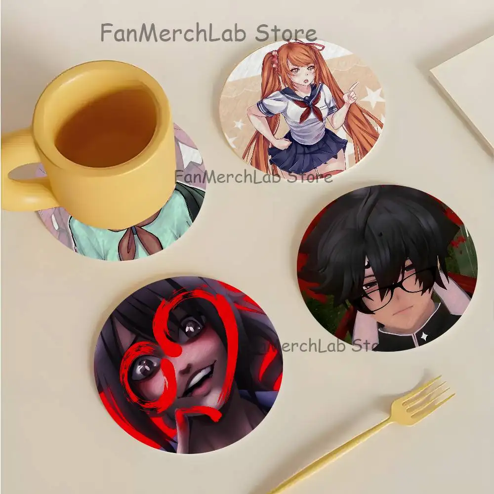 Game Y-Yandere S-Simulator Wood Coaster Set - Heat Resistant For Tea & Coffee, Home Cafe Decor Holiday Gift