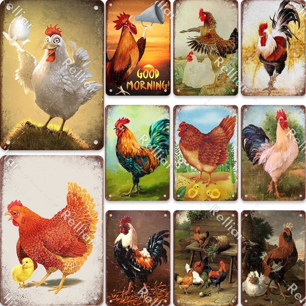 Chicken Coop Eggs Metal Tin Sign Farm Fresh Eggs Plaque Bar Farm Home Wall Rooster Decoration Decals Plate Painting Poster