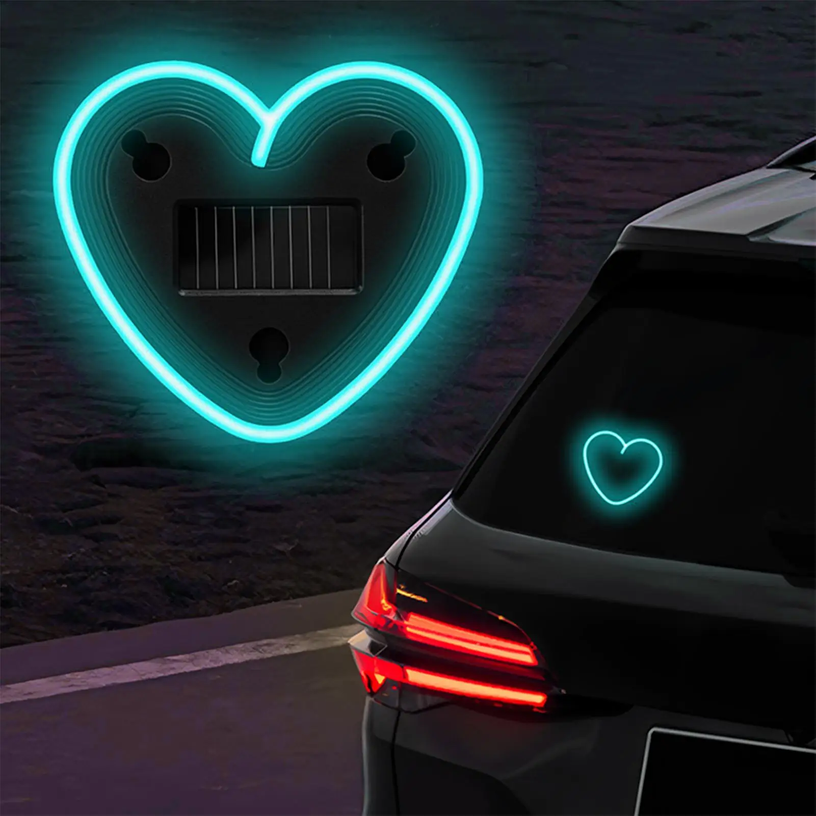 Car LED Ambient Light Solar-Powered Wireless LED Triangular Window Heart Light Car Interior Decoration For Truck Window Night