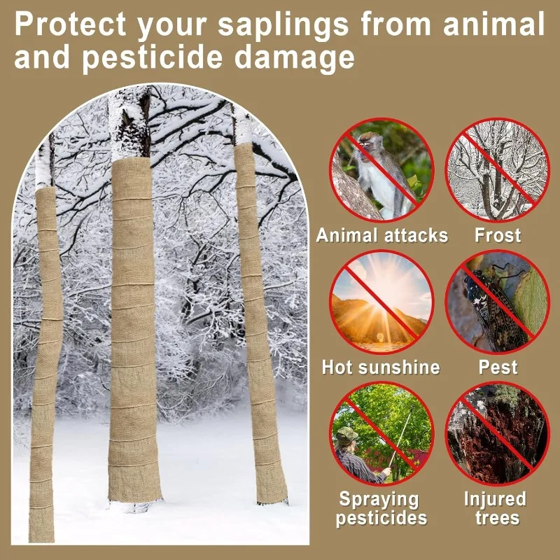 1-4PCS 25cm x 300cm Burlap Plant Protection Tape Winter Tree Root Wrap Frost Protection Strip for Fruit Trees Garden