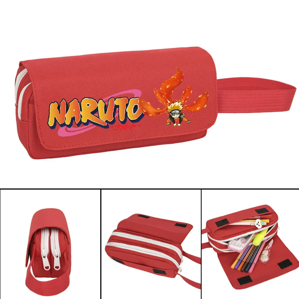 Narutoed Pencilcase Double Zipper Boy Girl School Pencil Case Student Pen Case Box Sasuke Stationery Bag Anime Pencil Bag Gift view 6