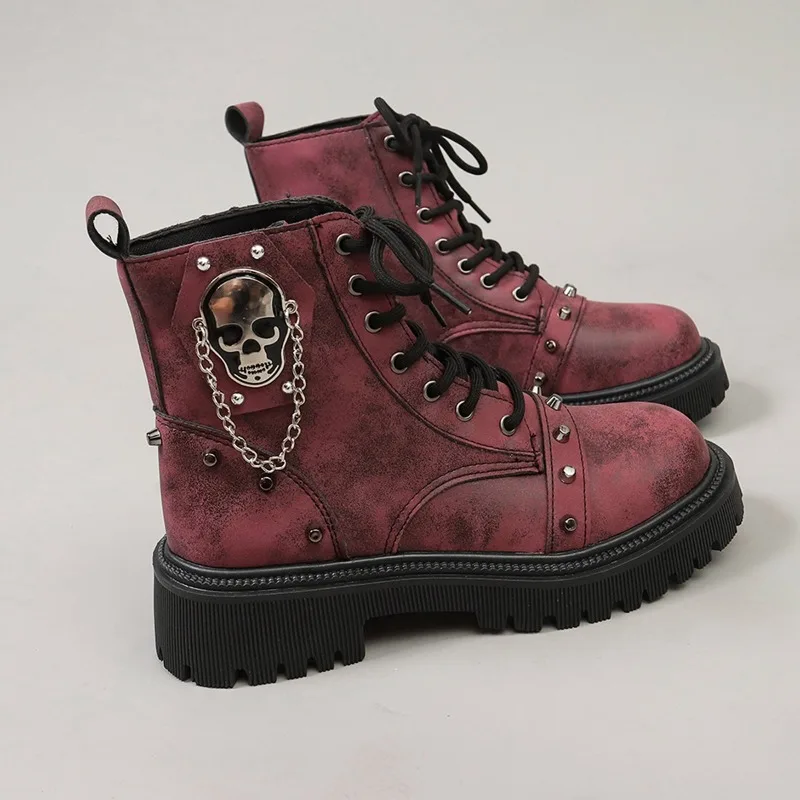 

Metal Chain Platform Booties Women 2025 New Autumn and Winter Small Tall British Retro Block Heel Shoes