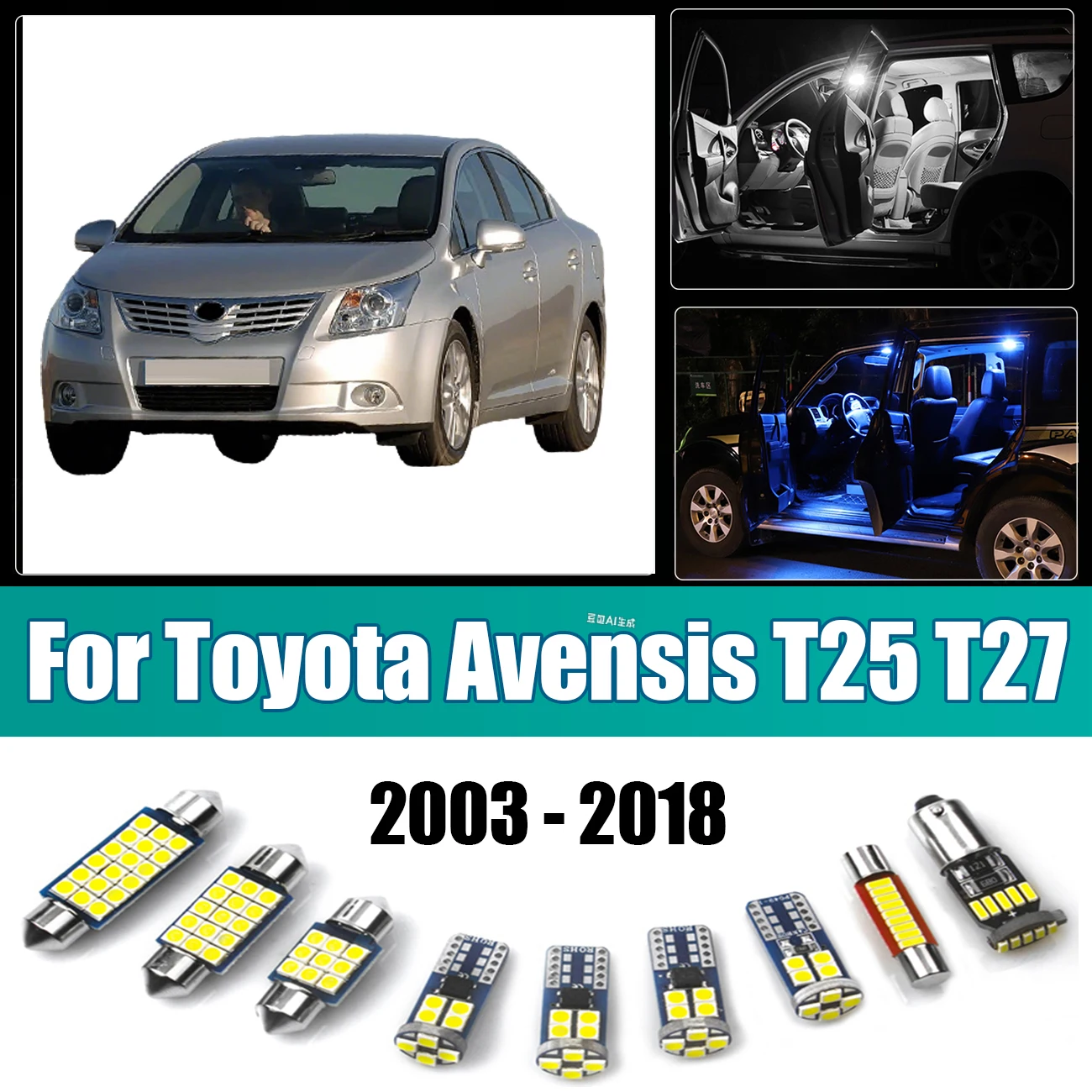 

For Toyota Avensis T25 T27 2003 - 2016 2017 2018 Car LED Bulbs Interior Dome Reading Lamp Vanity Mirror Trunk Light Accessories