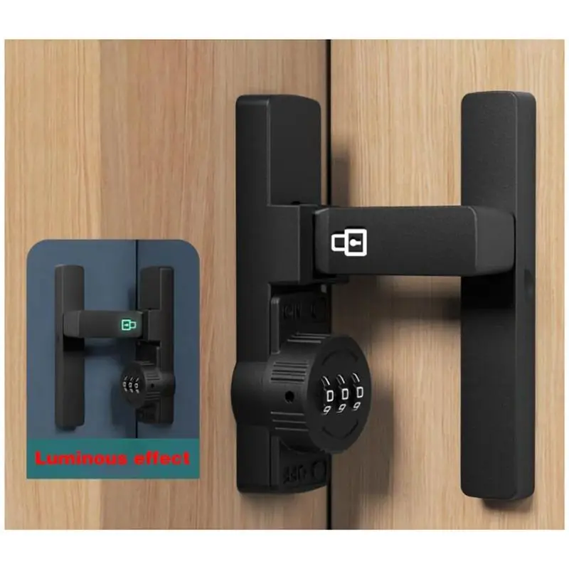 ABJN-180 Degree Barn Door Lock Latch Fluorescent Secure Your Home Easily Install Keyless Entry Zinc Alloy Matte Black Easy Insta