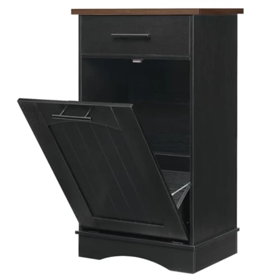 

Мусорный шкаф на 10 галлонов с откидной дверцей и большим выдвижным ящиком, скрытый шкаф для белья, черный и белый цвета