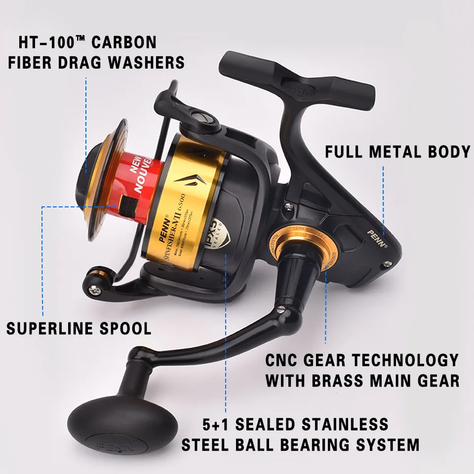 PENN SSVII Fishing reel 7500/8500/9500/10500 Corrosion protection Seawater spinning wheel Max 13kg 4.7:1/4.2:1 Sea Spinning Reel