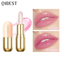 QIBEST-Transparente Glitter Perolado Diamante Batom, Batom Mudança De Cor, Hidratante Lip Balm, Lip Care, Maquiagem Matiz Sexy