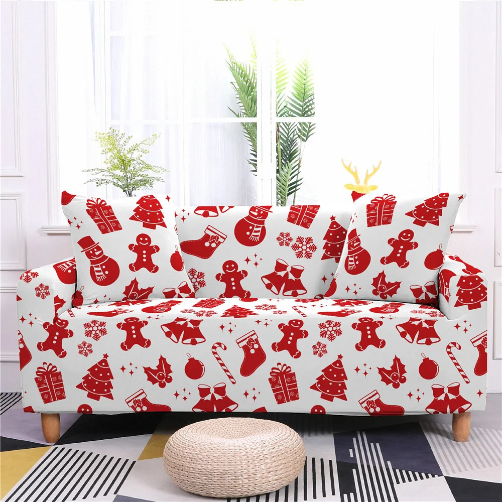 Christmas Gingerbread Man Elk Printing Sofa Cover Elastic Full Cover Dust and Wrinkle Proof Multi Person Combination Sofa Cover