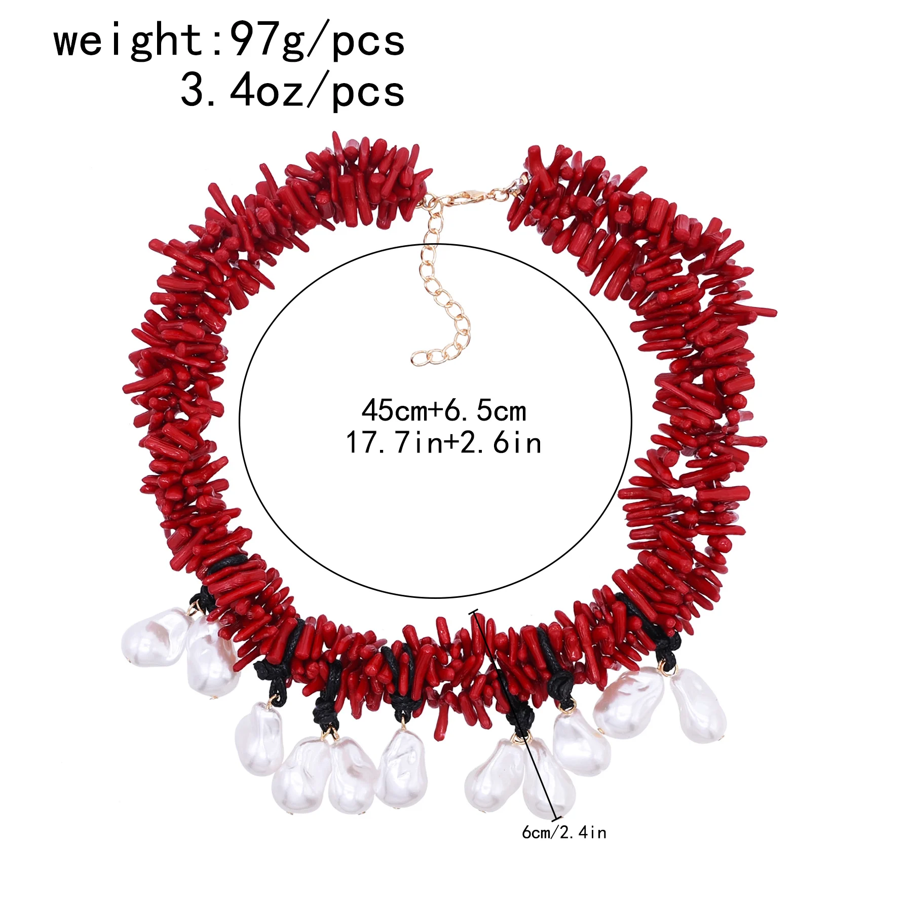 موضة المرجان الأحمر تقليد الباروك اللؤلؤ قلادة قلادة للنساء متعدد الطبقات سلسلة البوهيمي اليدوية مجوهرات الإكسسوار #6