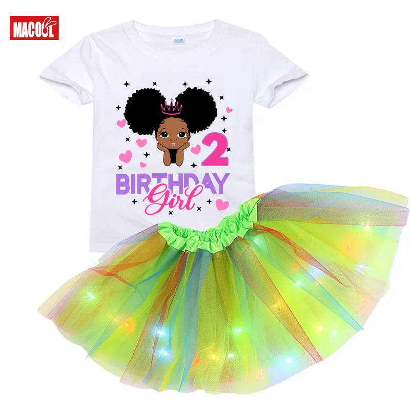 Black Princess Birthday Outfit Tutu Set Girl Shirt Set Tutu Outfit Custom Name Kids Party Light Dress Suits Gift Birthday Outfit