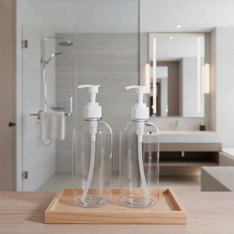 Transparent Bottle Body Plastic Pump Bottles Refillable Leakproof Liquid Dispenser 500ML for Shampoo Soap in Home Bathroom Hotel