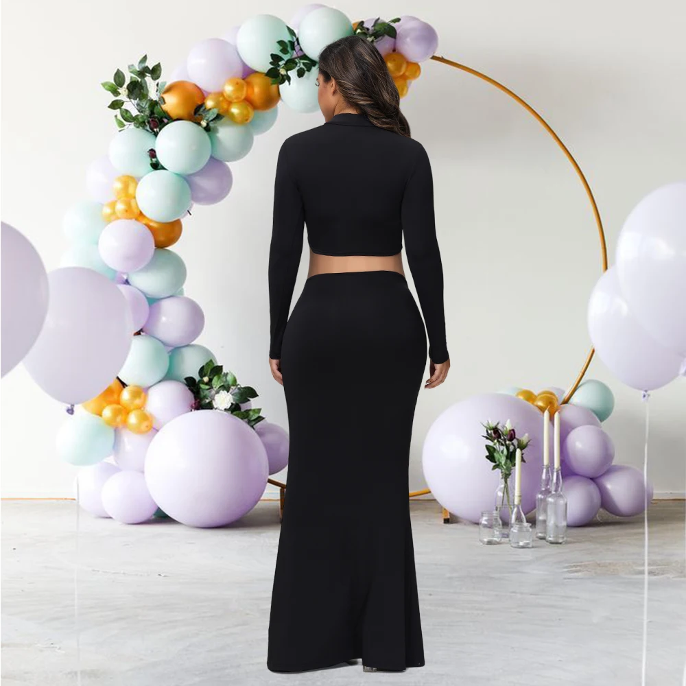 Maternity Mock Neck Long Sleeve Top Slim Maxi Skirt 2 Pcs Set Photoshoot Outfit  Wedding Party Pregnant Clothes
