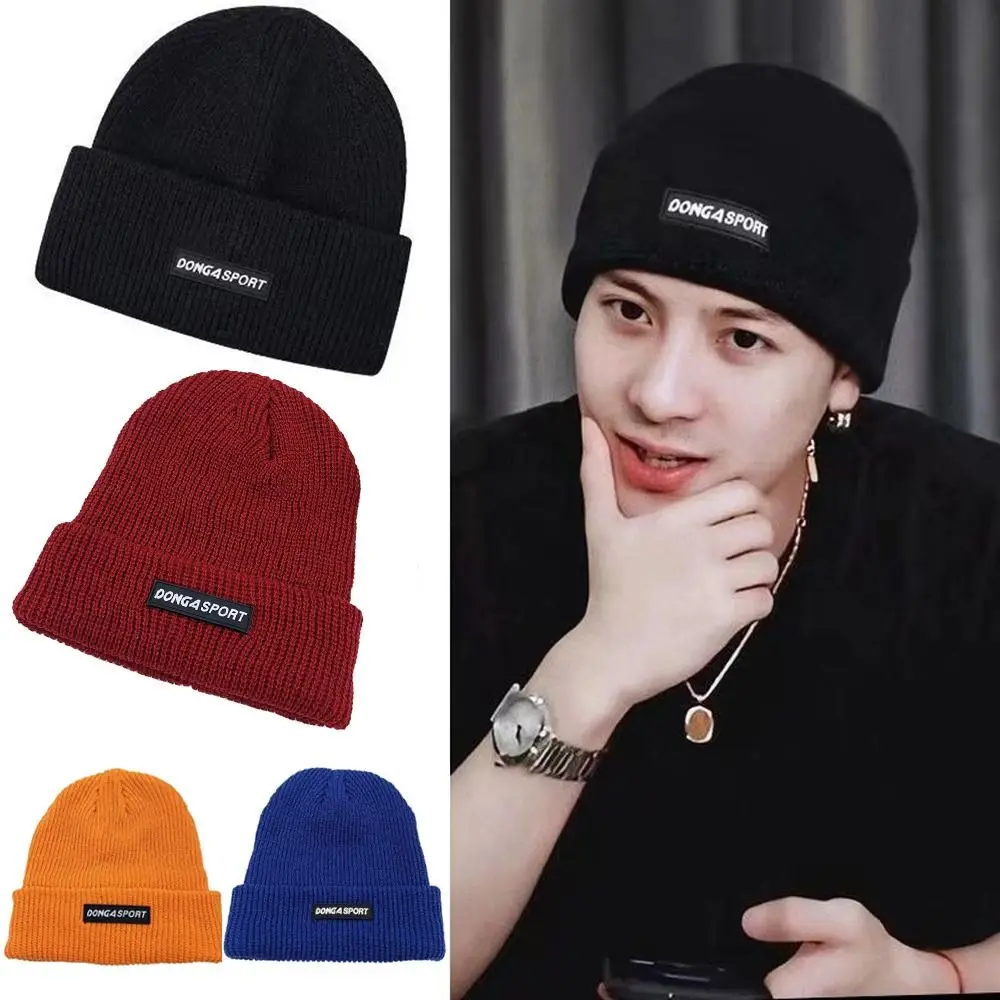 

Fashion Solid Color Men's Winter Knit Hats Comfortable Letter Label Beanies Cap Keep Warm Winterproof Woolen Hat For Women Men