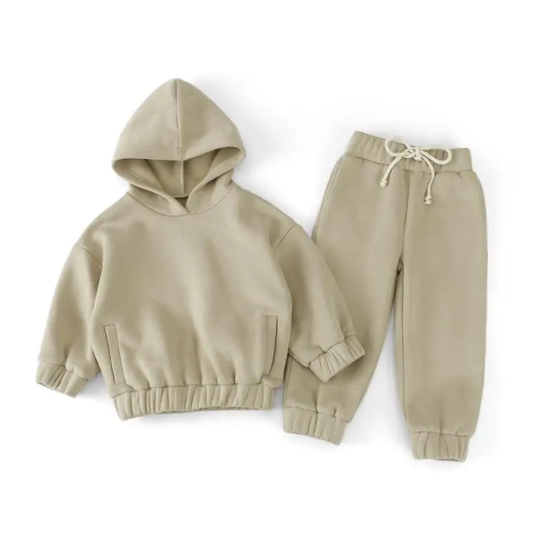 

Korean Casual Children Clothes Set Solid Long Sleeve Hoodies With Pocket+Sweatpants Two-Piece Toddler Baby Warm Outfits Winter