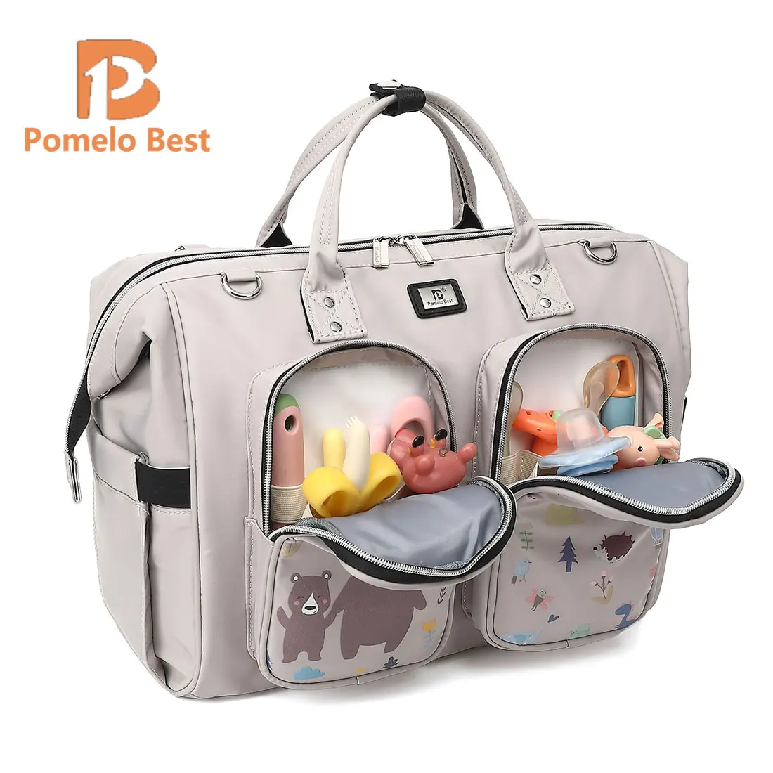 

Pomelo Best Large Capacity Waterproof Oxford Baby Changing Bag with 2 Hooks and 1 Changing Mat Convenient Baby Nursing Bags