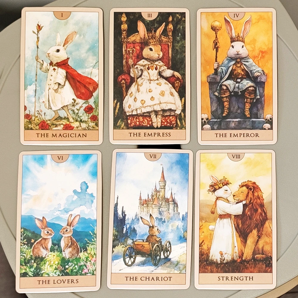 Mazzo di tarocchi di coniglio 78 carte ad acquerello Carte di divinazione carine 10,3 * 6 cm Stile Rider Waite