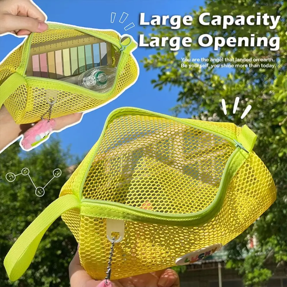 

Good-looking Mesh Pen Bag Large Opening Large Capacity Stationery Bag Portable Stationery Pouch Students Gift