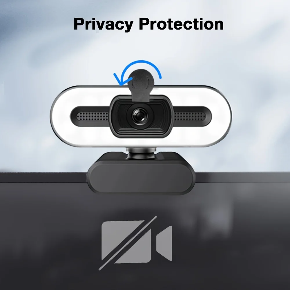 كاميرا ويب سوداء محمولة عالية الدقة 2K لأجهزة الكمبيوتر المكتبية وأجهزة الكمبيوتر المحمولة، تتميز بغطاء خصوصية للبث في الوقت الحقيقي والميكروفون