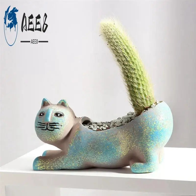 

AEE8-2PCS Cute Cat Succulent Plant Pot Vase Cartoon Animal Flower Pot Simulation Cactus Flower Pot Planters