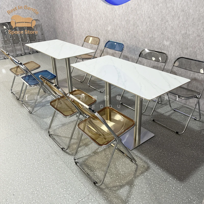 Internet celebrity milk tea shop dessert catering barbecue shop western restaurant canteen simple rock slab table