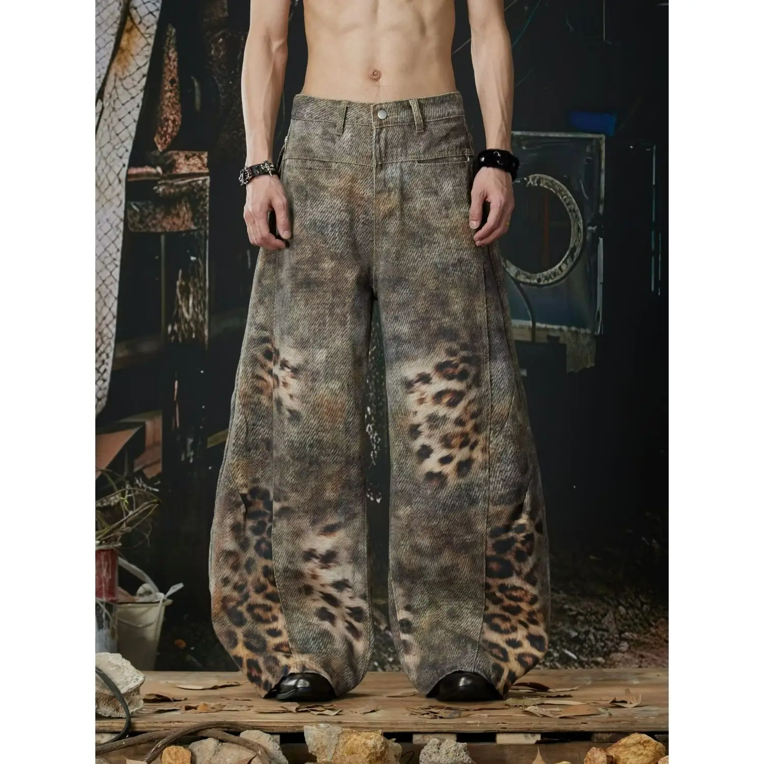 Men's Gradient Leopard Print Printed Pants Streetwear High Waist Sweatpants Cool Boy Casual Bottom Male High Waist Thin Trousers