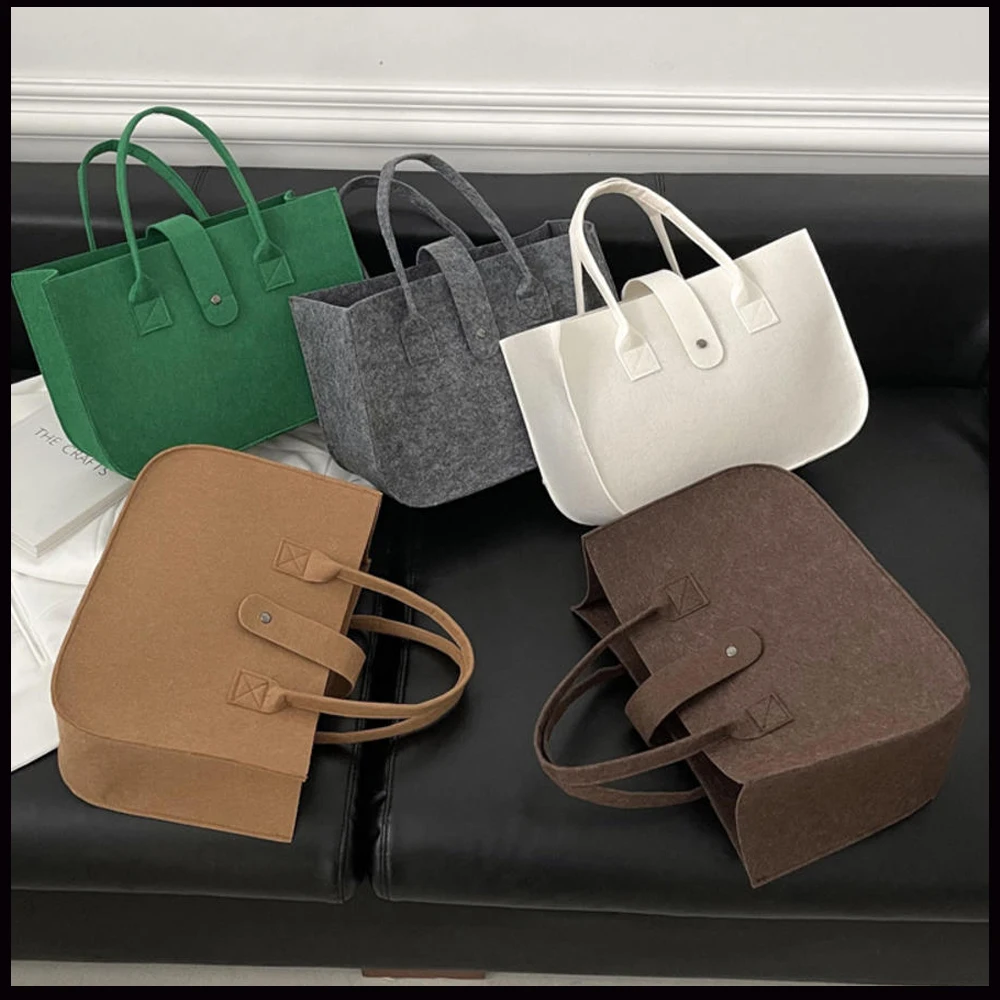 New Fashion Women Bag Felt Cloth HandBag Female Large Capacity Totes Ladies Solid Color Travel Shopping Bags Purses bolso mujer