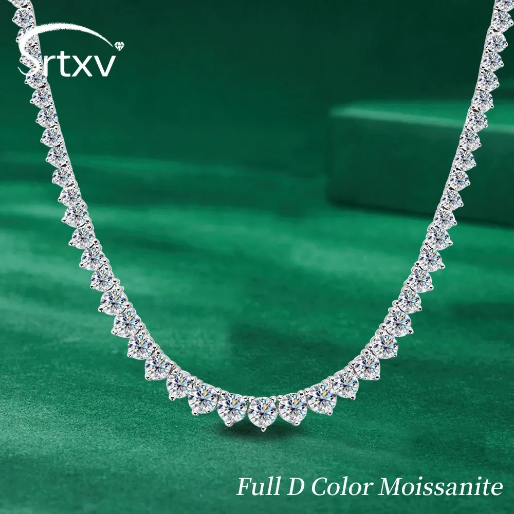 All D Color VVS Moissanite Gradient Tennis Necklace For Women S925 Sterling Silver 3 Claw Diamond Neck Chain Wedding Jewelry GRA