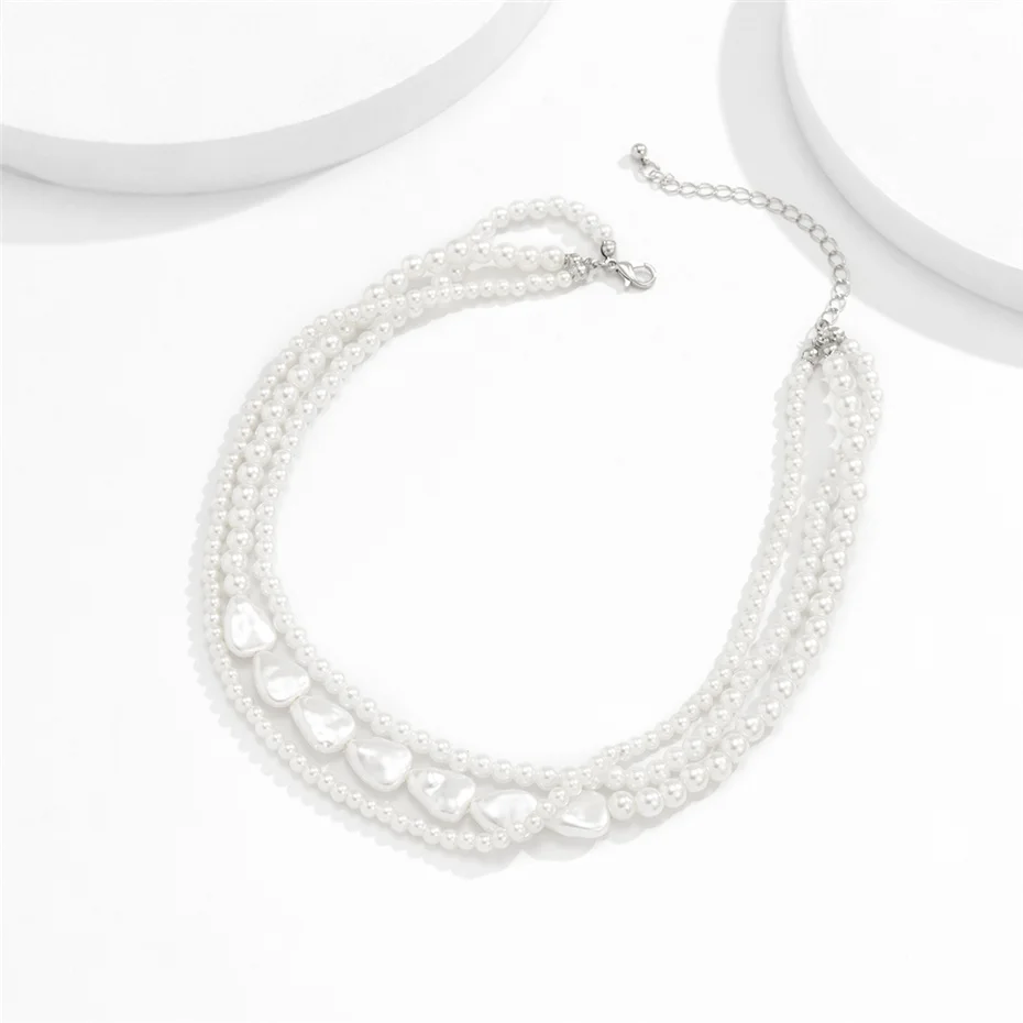 Elegante mehr schicht ige Imitation perlenkette für Frauen Vintage Hochzeit Mode Aussage Halsreif Kragen Schmuck Party Geschenk – Detail 11