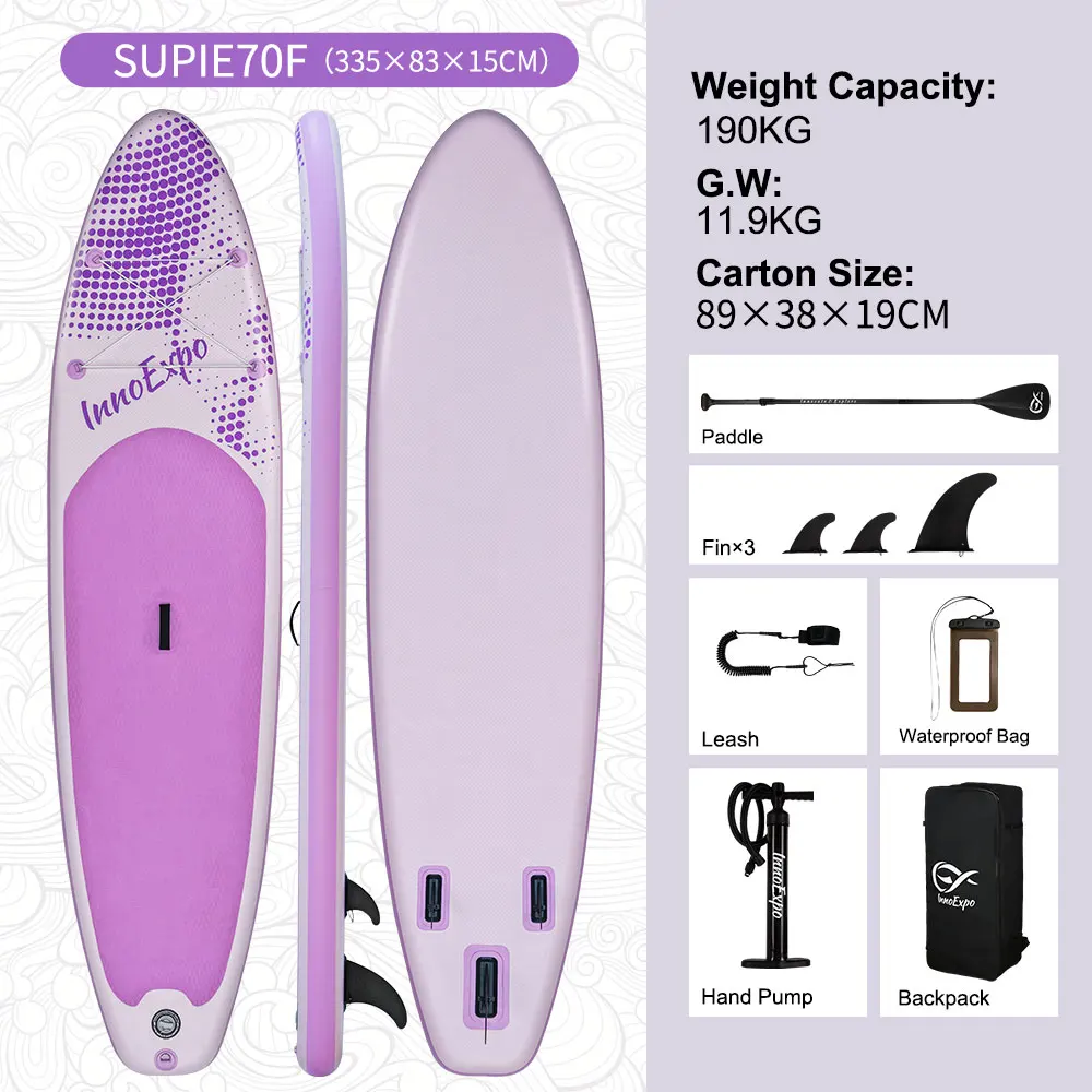 InnoExpo Opblaasbaar Stand Up Paddle Board 320 × 83 × 15cm, Antislip SUP met peddel, pomp, rugzak & accessoires, Opblaasbaar paddle board voor surfen, yoga, vissen & toeren.
