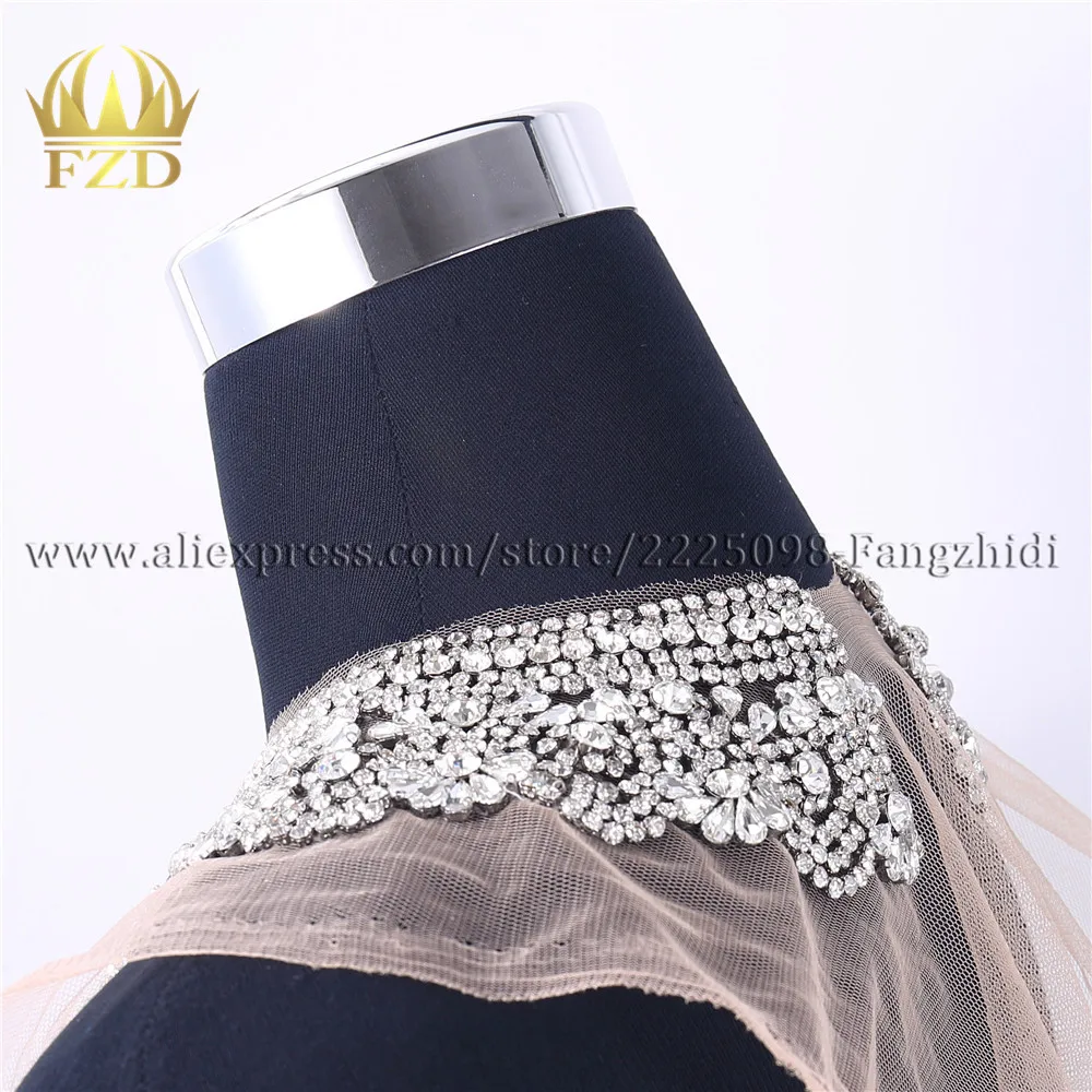 FZD 1 Piece Handmade All  Rhinestone Appliques for Clothes Collar Apparel Fashion Rhinestone Design Wedding Dress Decoration DIY