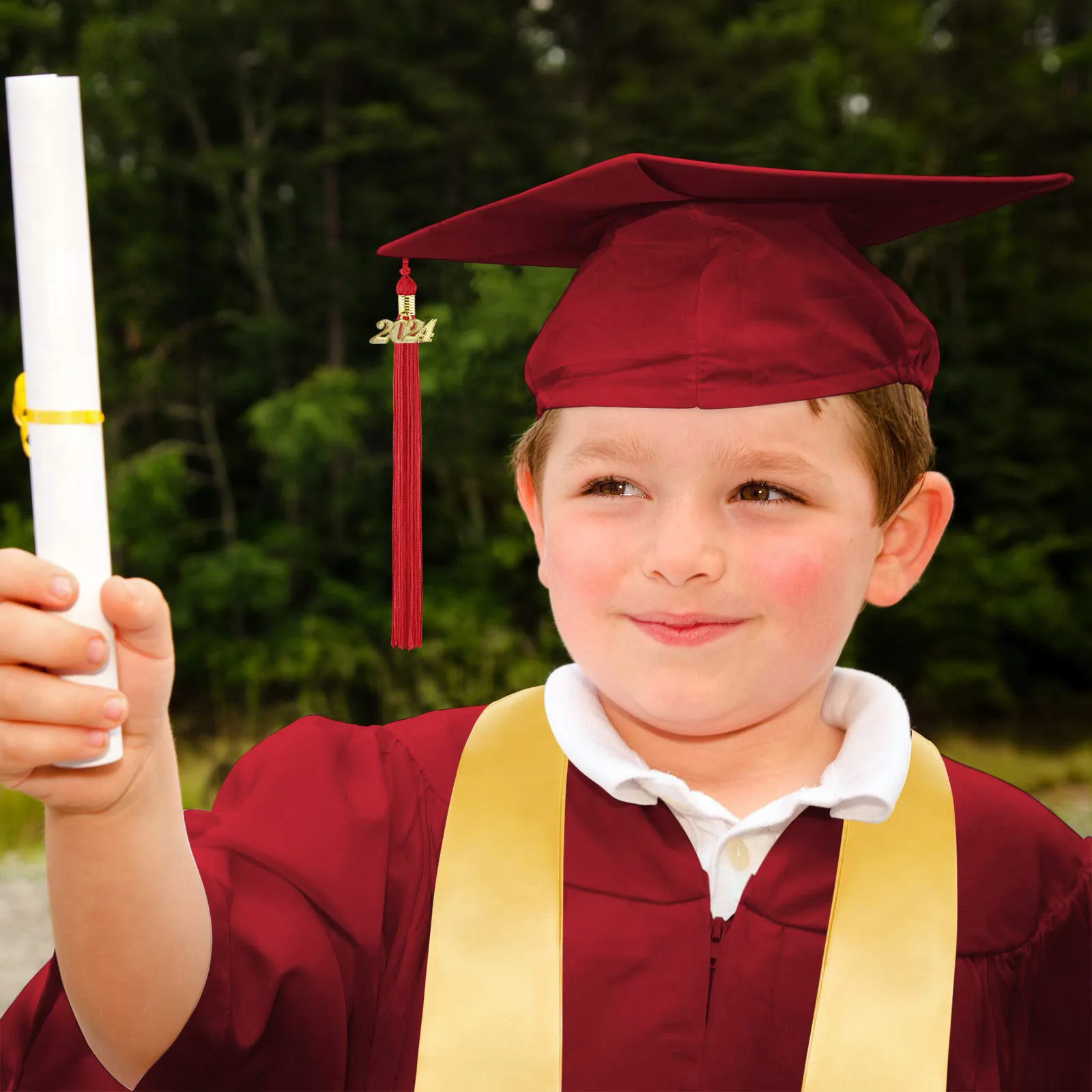 Ensemble uniforme et casquette pour enfants, robe de graduation de la maternelle, pompon d'insigne 2024, ceinture de graduation, enfants d'âge alth, filles et garçons, taille enfant