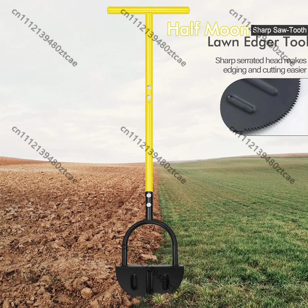 Long Handle Half Moon Serrated Lawn Edger Steel Blade Handheld Grass Cutter For Garden Courtyard