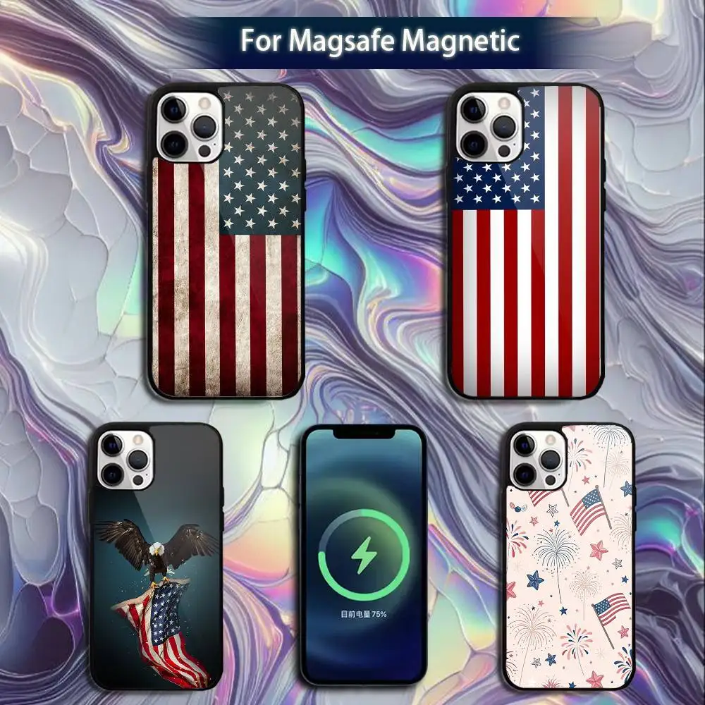

America USA Flag Phone Case For iPhone 16e,16,15,14,13,12,11,Plus,Pro,Max,Mini Magsafe Magnetic Wireless Charging