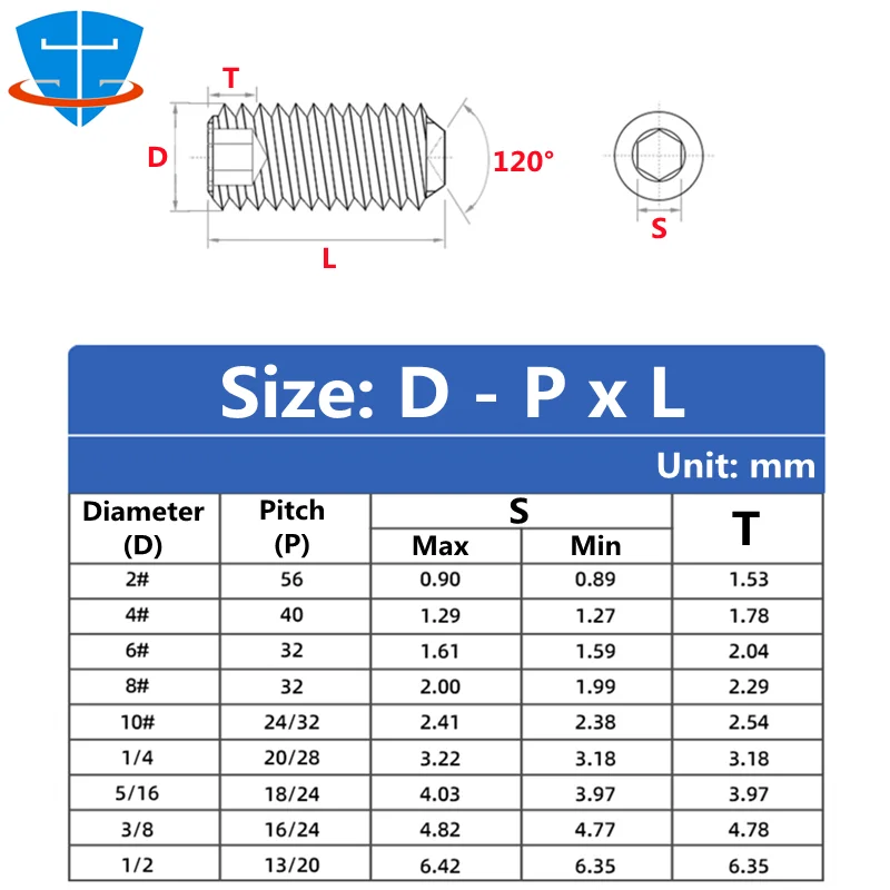 10pcs 1/4 3/8 5/16 1/2 2# 4# 5# 6# 8# 10# 304 Stainless Steel Anglo American Hex Socket Set Screw Headless Allen Stop Screw Bolt