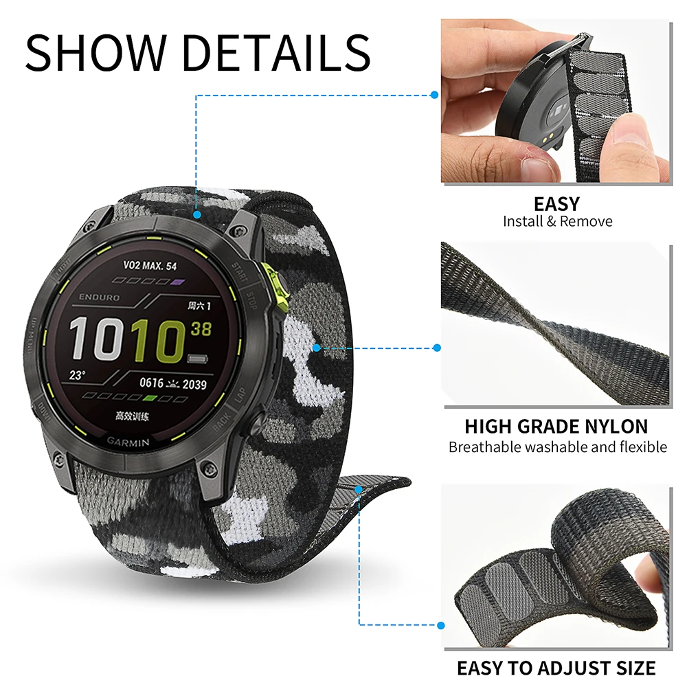 22mm 26mm Hook Loop Nylon Strap For Garmin Fenix 7 7X Pro/Epix Pro Gen2 47mm 51mm 5Plus 6XPro Enduro 2 forerunner 965 Watchband