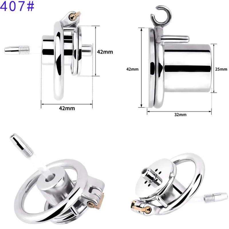 Stainless Steel Negative Chastity Lock with Silicone Dildo Catheter Cock Cage Male Abstinence Chastity Belt Male Erotic Sex Toys