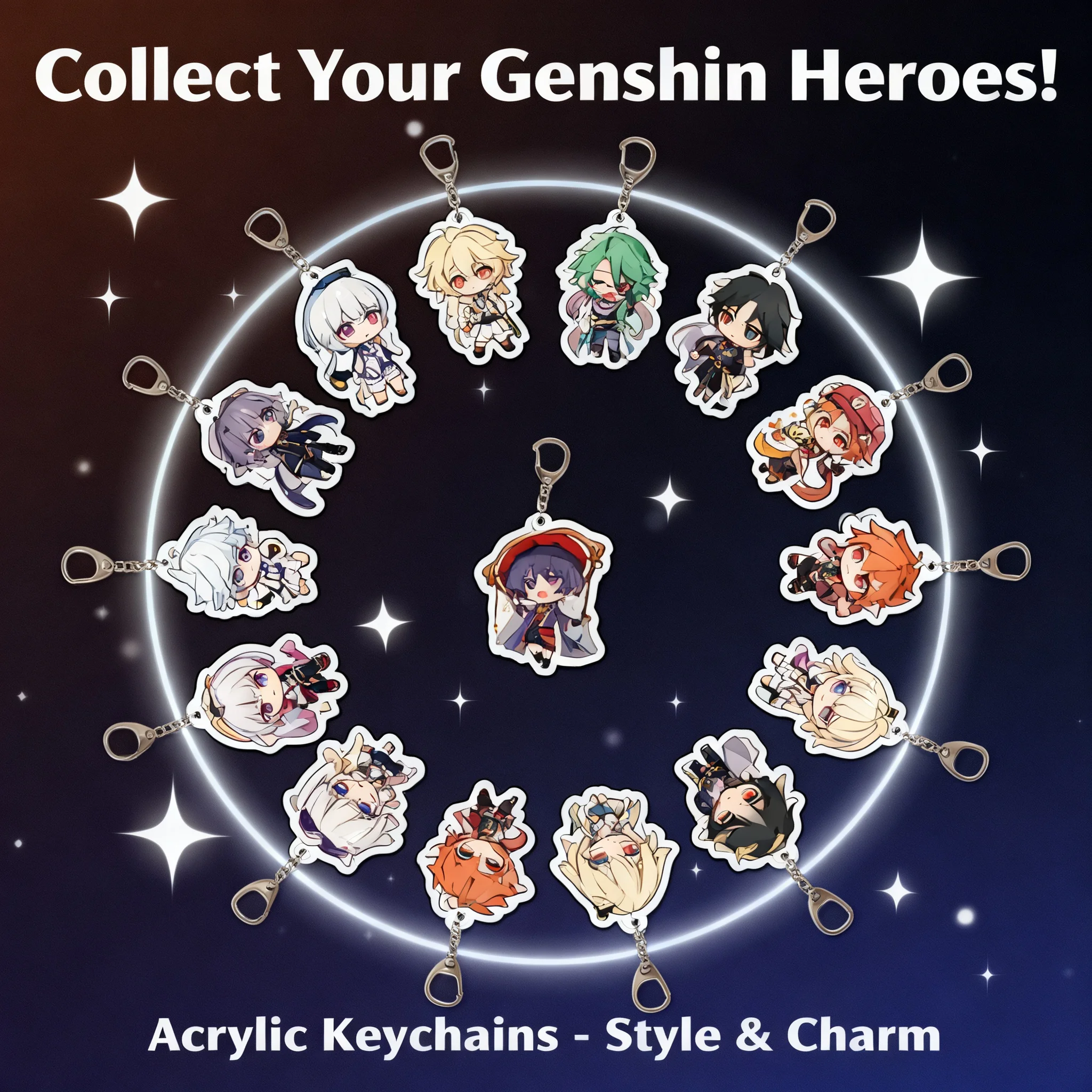 

Акриловый двусторонний брелок Genshin Impact с персонажами Трэвелер, Амбер, Каэя, аксессуары для аниме-игр, персонализированный кулон, подарок для косплея