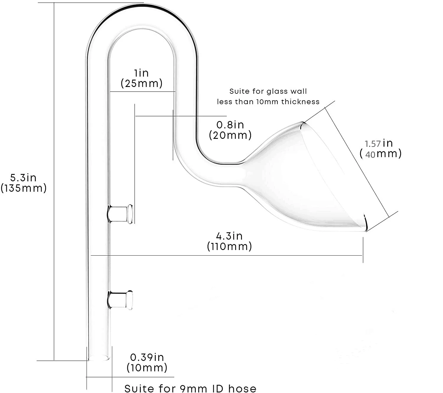 Aquatic Mini Glass Lily Pipe Protein Skimmer Inflow and Outflow for Mini Nano Tank Filter System for Fish Tank Accessories