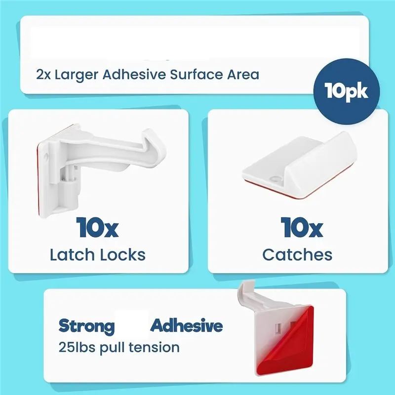 A49K-Invisible Baby-Proof Cabinet Latch Locks-Upgraded Version 20PCS-No Drill Installation, Fits Most Cabinet Doors And Drawers
