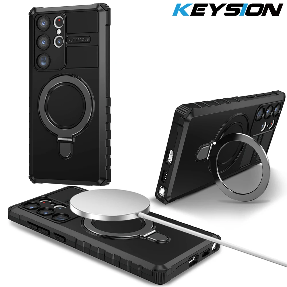 

KEYSION Magnetic Case for MagSafe for Samsung S23 Ultra S23+ S22 Plus S21 S20 FE Ring Stand Phone Cover for Galaxy Note 20 Ultra