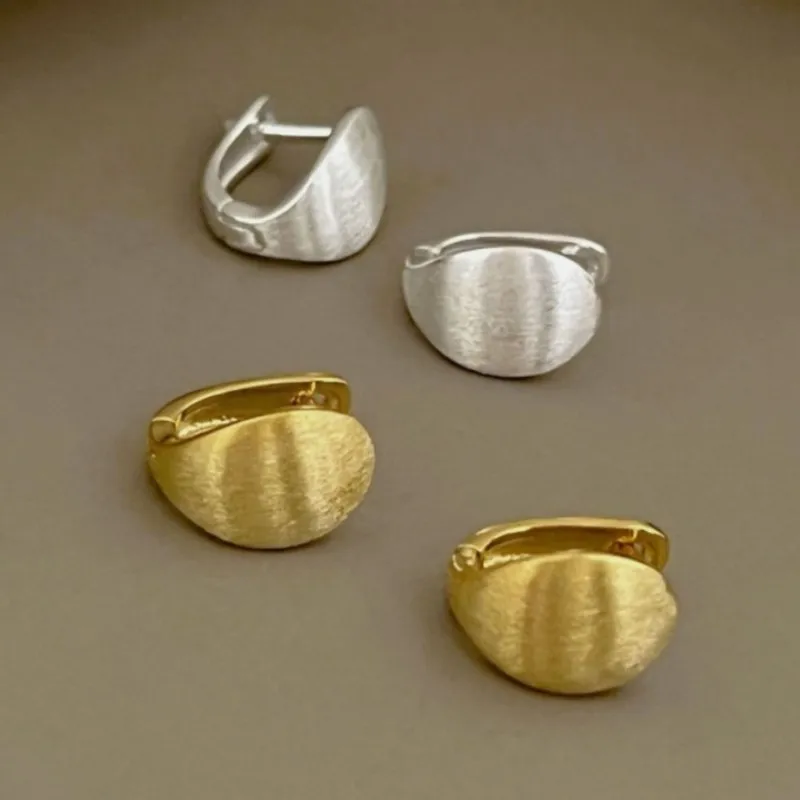 Silver Color Vintage Matte Brushed Hoop Earrings for Women Geometric Tiny Ear Buckle Fashion Jewelry Gifts
